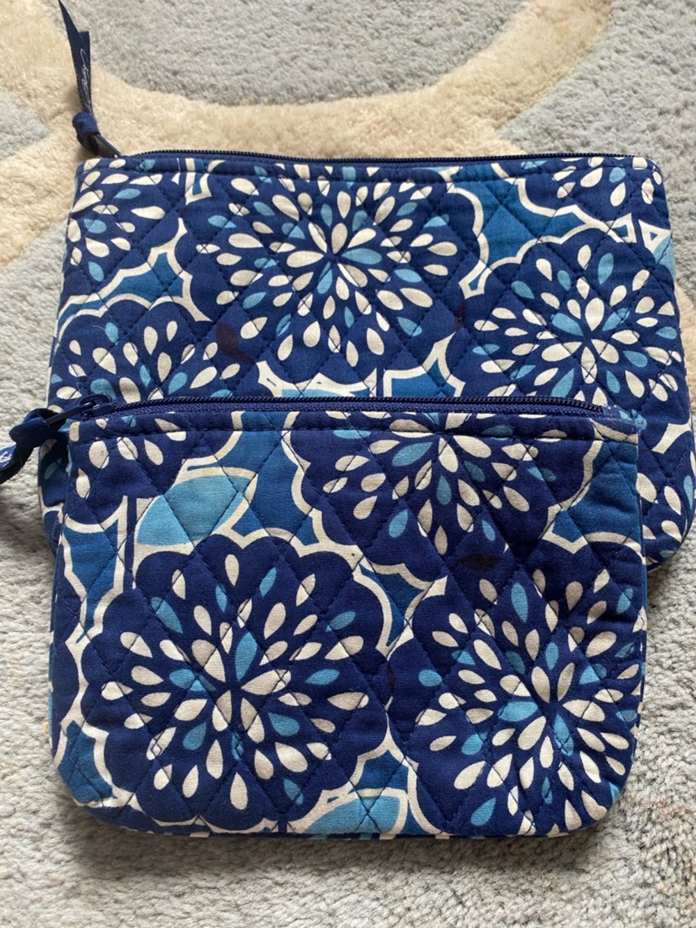 Vera Bradley Quilted Floral Blue Zip Pouch Set